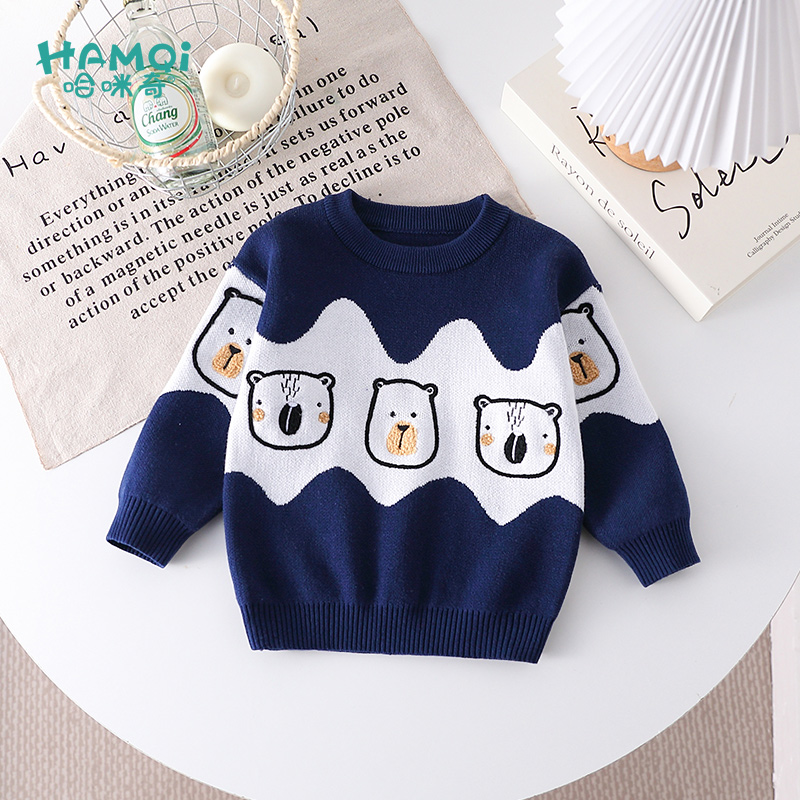 童装男童套头毛衣秋季新款小儿童洋气卡通纯棉圆领针织衫宝宝上衣