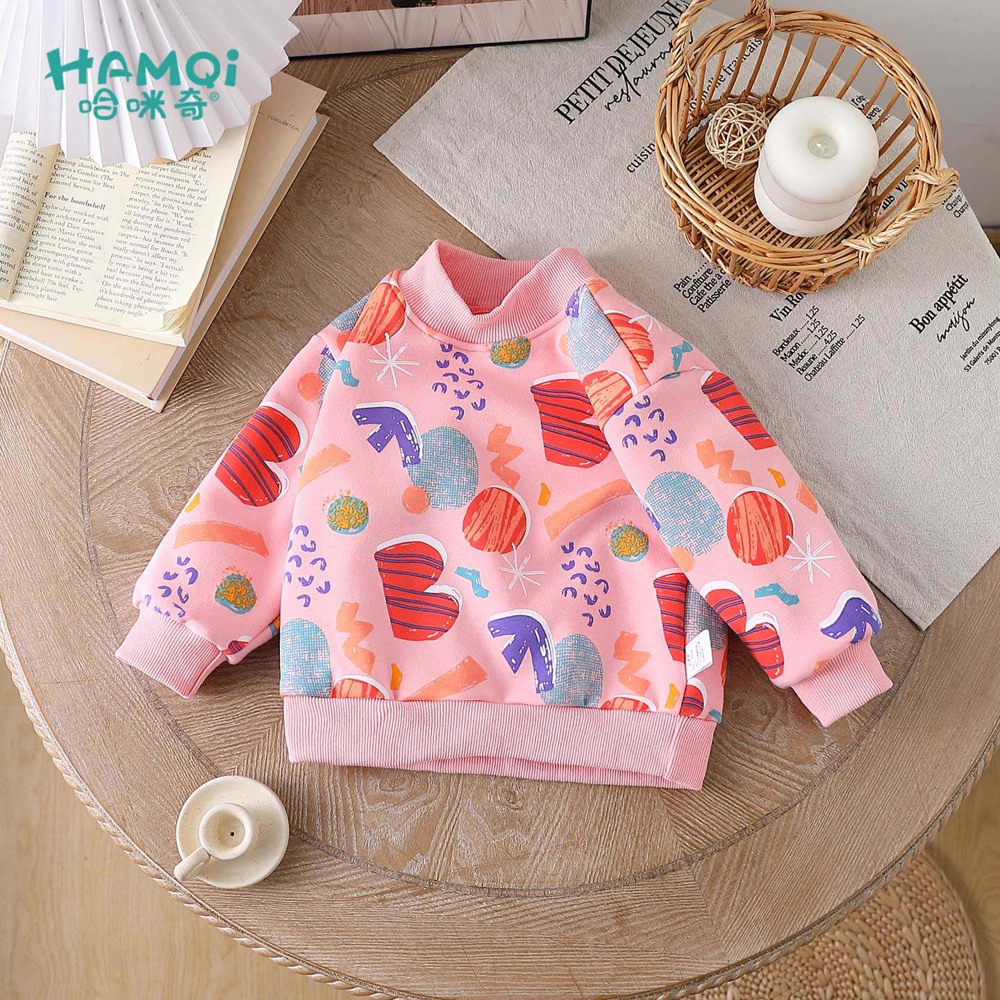 女童卫衣秋冬季卡通印花半高领加绒上衣小儿童宝宝新款长袖衣服潮