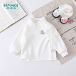 男童加绒polo衫秋冬装小儿童学院风打底衫白色上衣宝宝套头衫长袖