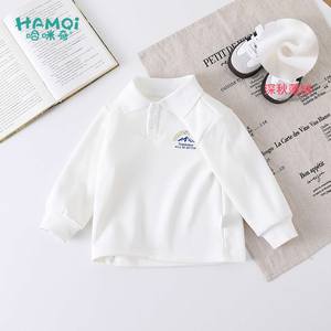 男童加绒polo衫秋冬装小儿童学院风打底衫白色上衣宝宝套头衫长袖