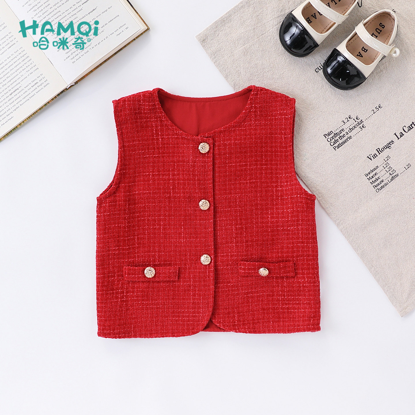 女童开衫马甲春秋新款童装儿童呢料洋气背心小童宝宝外穿坎肩衣服
