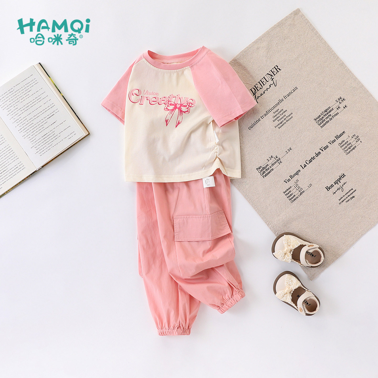 女童短袖套装夏季新款小儿童休闲风撞色上衣裤子两件套宝宝童装潮