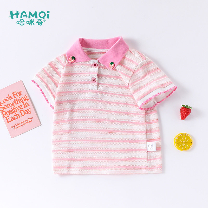 女童短袖POLO衫夏季新款宝宝儿童T恤休闲条纹打底衫小童半袖上衣