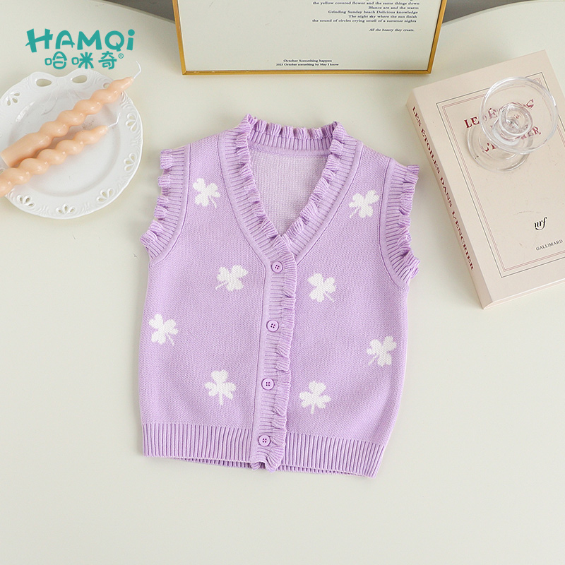 童装女童开衫毛衣秋季新款小儿童甜美纯棉背心马甲针织衫宝宝上衣