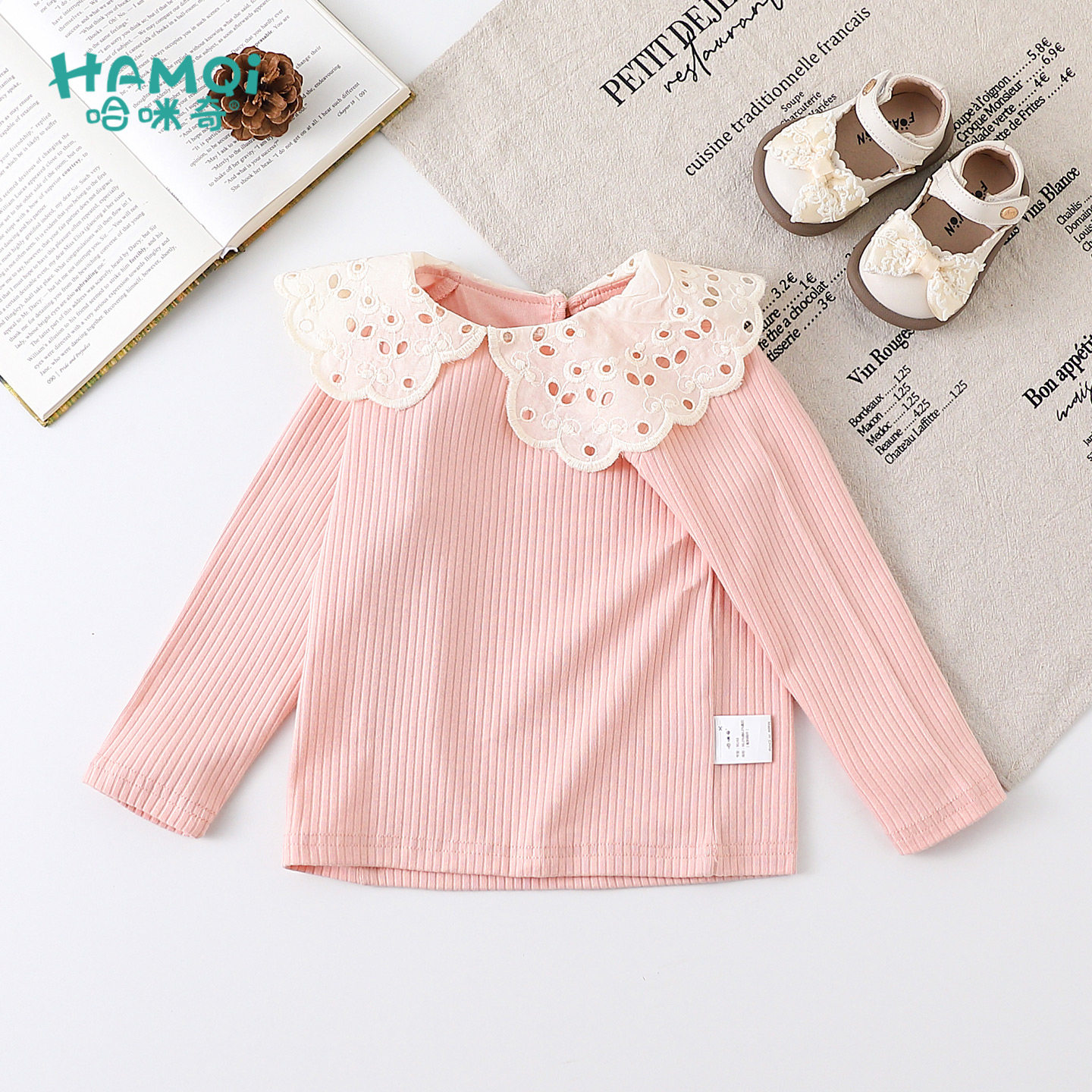 女童长袖T恤春秋季洋气时髦大翻领打底衫小儿童宝宝新款百搭上衣