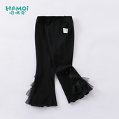 宝宝小童黑色微喇叭裤 女童裤 儿童洋气甜美长裤 春装 纱网时髦 子新款