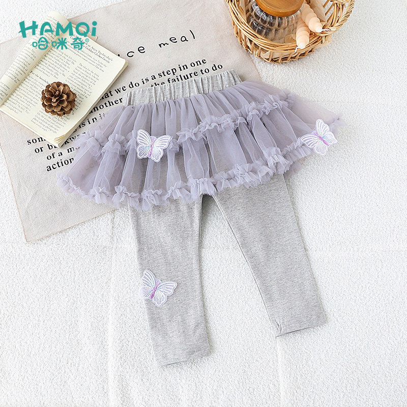 女童假两件裙裤春秋季新款儿童洋气外穿打底裤小童宝宝公主风裤子