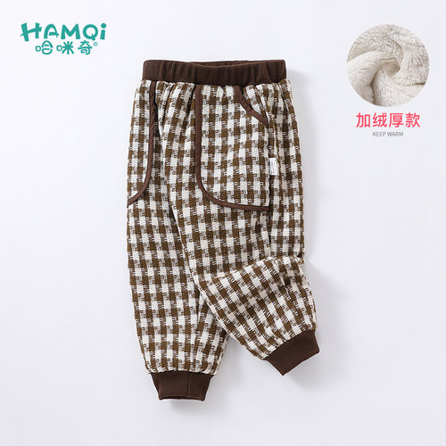 女童格子加绒休闲裤男童长裤裤子