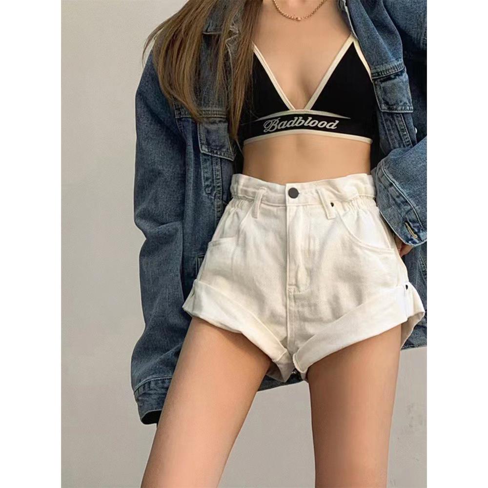 白色牛仔短裤女2025新款爆款夏复古辣妹高腰卷边大码显瘦超短热裤