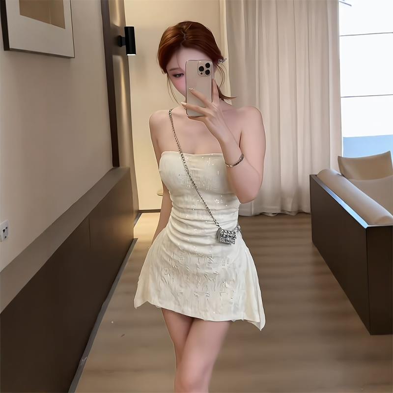 纯欲风亮片抹胸吊带连衣裙女2025夏季新款性感修身显瘦辣妹短裙子