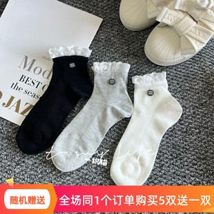 欧货春夏m字母蕾丝花边短袜女ins潮网红轻奢甜美洋气百搭低帮船袜