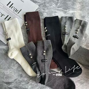 饰中筒袜洋气百搭堆堆袜 潮袜水钻装 欧货高品秋冬新款 女袜子个性