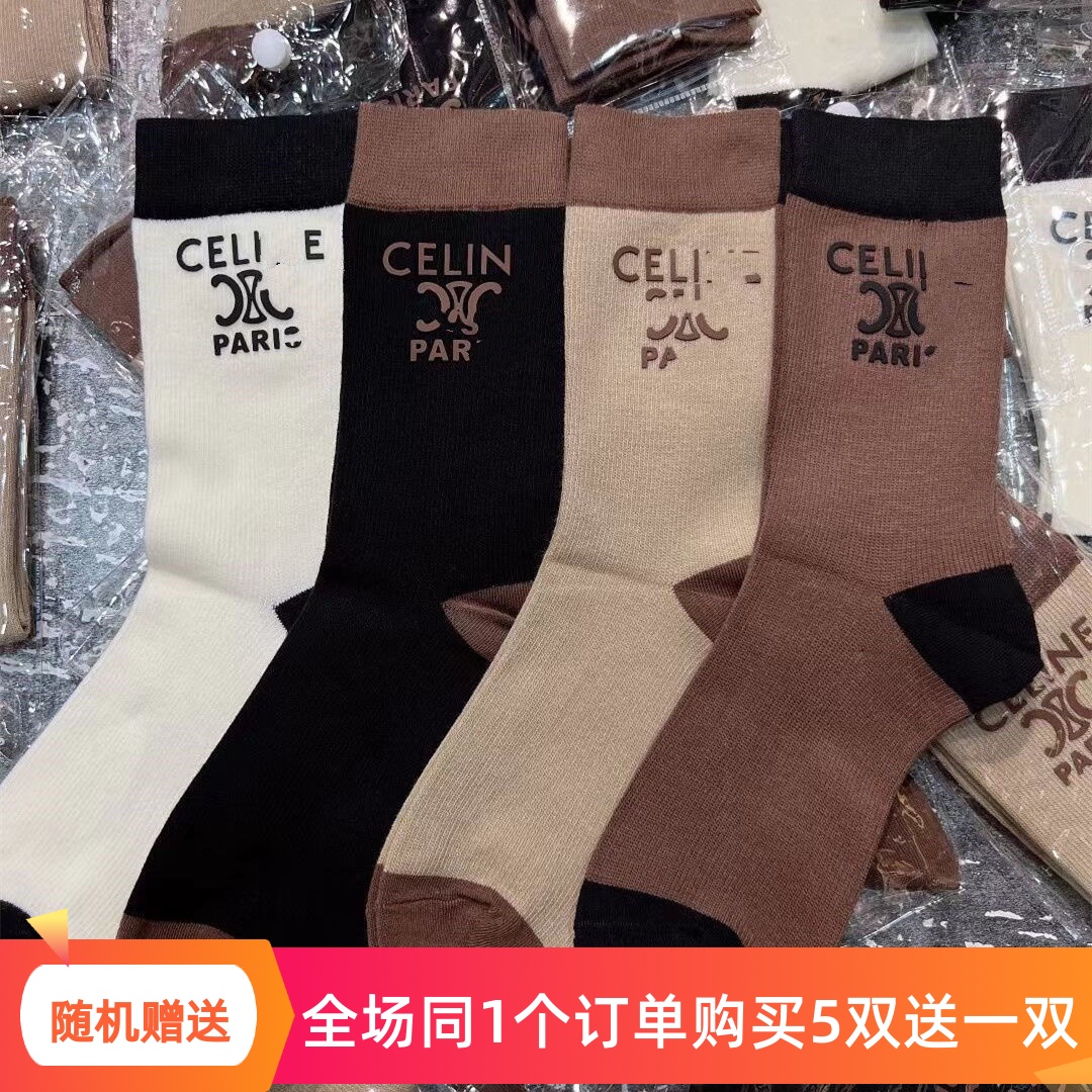 CE字母立体胶印新款中筒袜女INS潮流网红穿搭复古欧货潮袜