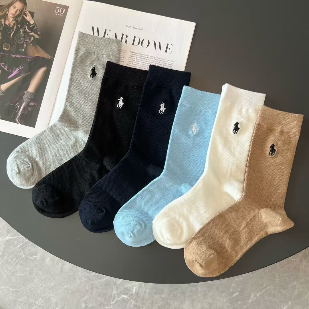 骑马小人刺绣标竖纹时尚简约春夏新款网红四季经典休闲中筒袜女