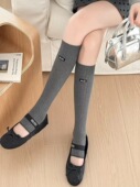 前侧min布标秋冬洋气踩脚长筒袜套韩版 坑条露趾半截网红小腿袜套
