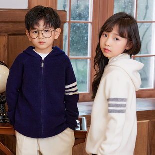儿童羊毛衫加厚帽衫男女童秋冬宽松休闲带帽毛衣针织套羊毛绒外套