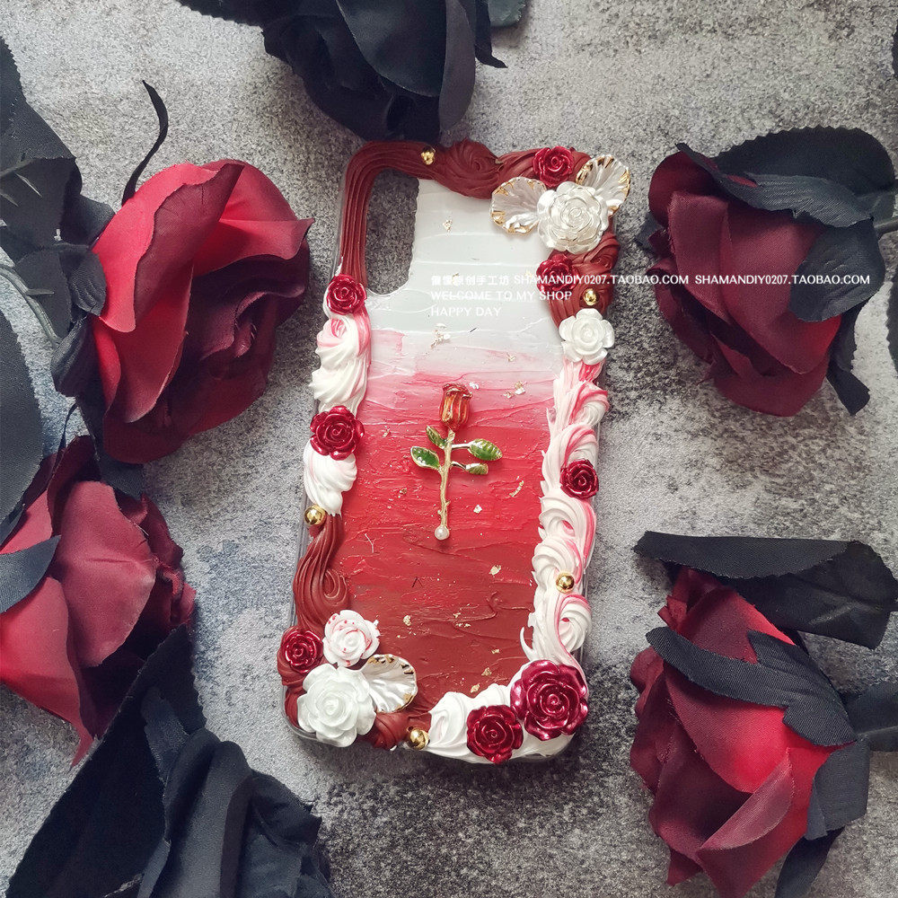 奶油胶手机壳成品复古油画感玫瑰冷淡风 气质适款 可定制任意型号
