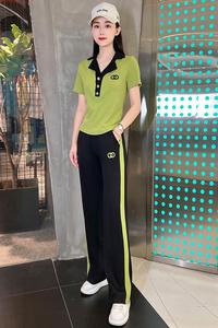 MY2849#时尚翻领短袖运动服套装女2022夏季新款洋气质减龄时髦职业两件套