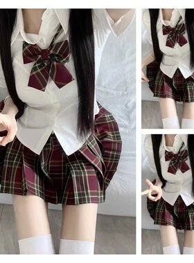 JK学院风制服套装夏辣妹纯欲软妹收腰短袖衬衫格子百褶裙两件套