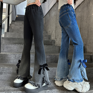 女童喇叭裤牛仔裤春秋2026新款洋气中大童蝴蝶结公主风裤子显瘦