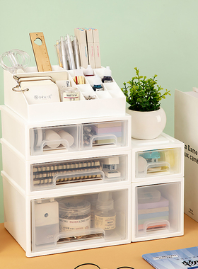 透明桌面文具收纳盒抽屉式学生宿舍化妆品首饰贴纸杂物整理置物架