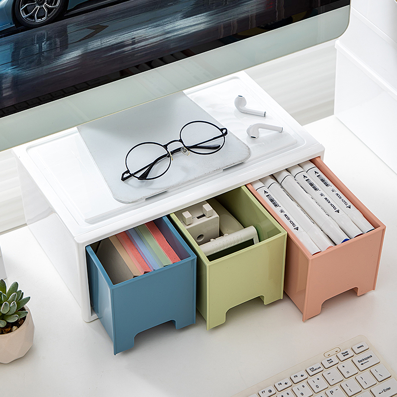 显示屏增高架带抽屉收纳盒