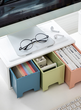 办公室电脑显示器增高架工位置物架桌面带抽屉收纳盒显示屏抬高架