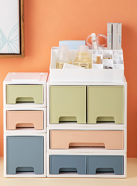 文具收纳盒学生桌面手账贴纸抽屉式家用发饰杂物少女心收纳置物架