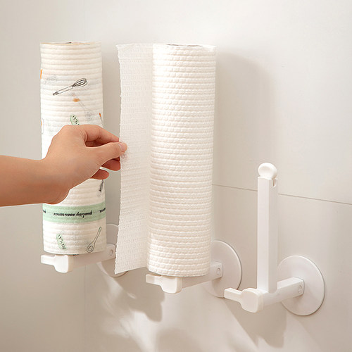 厨房用纸架子壁挂保鲜膜袋收纳架卷纸挂架免打孔懒人抹布纸巾挂杆