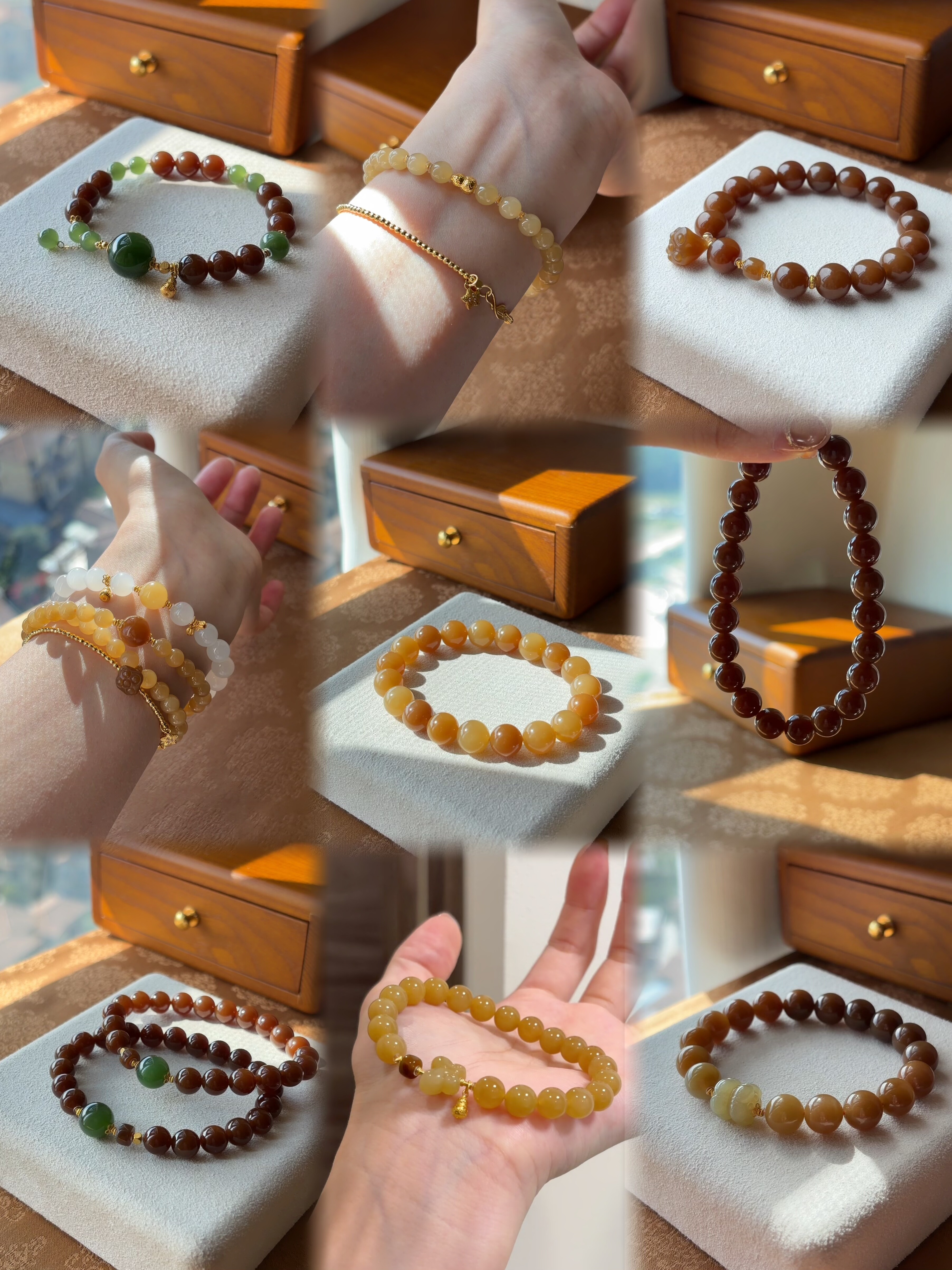 原创设计｜高品质且末糖糖料手串单圈6mm圆珠·18k金款