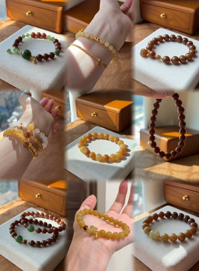 原创设计｜高品质且末糖糖料手串单圈6mm圆珠·18k金款