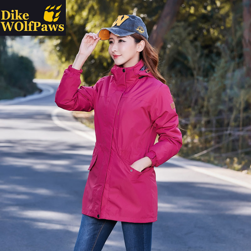 户外冲锋衣女中长款三合一可拆卸两件套加绒加厚滑雪服冬季外套男