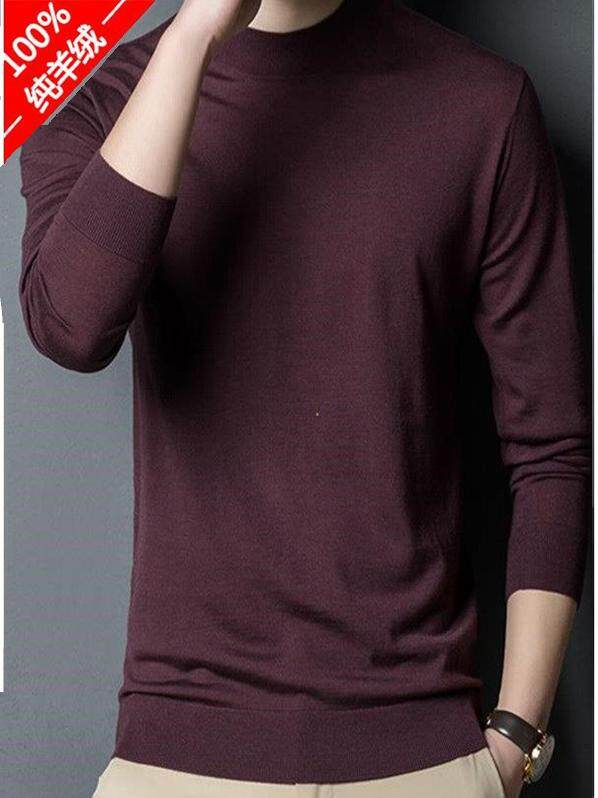 ULTRA-THIN PURE CASHMERE SWEATER MENS SEMI-TURTLENECK SWEATER SOLID COLOR MIDDLE-AGED VERSATILE AUTUMN AND WINTER HIGH-END MENS WOOL BASE SHIRT