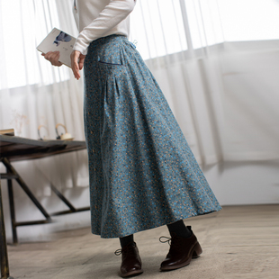 女装 全棉大摆裙复古长裙2021春新品 百搭显高 款 甜美碎花半身裙秋季