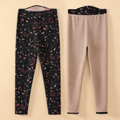 印花加绒外穿宽松妈妈打底奶奶加肥棉裤 秋冬大码 中老年人女保暖裤