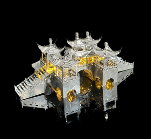 五亭桥莲花桥3D立体益智拼图DIY手工制作拼装模型金属解压玩具。
