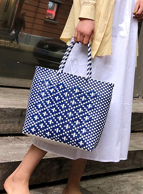 时尚菜篮子包休闲旅游度假包大包包单肩手提包女森系手工编织包袋