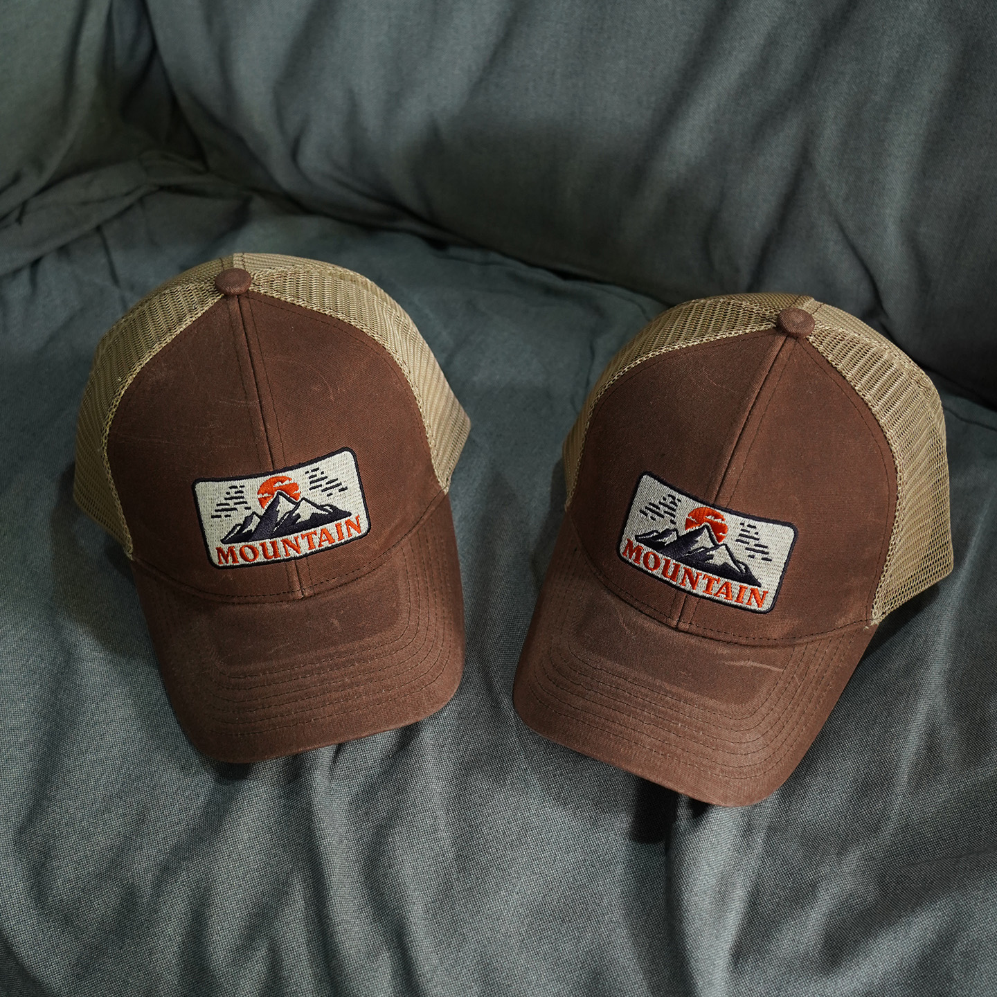 美式复古油蜡布户外山峰刺绣帽