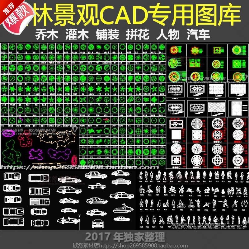 M51CAD景观园林总图剖立面剖面施工图素材图库植物人物汽车铺装