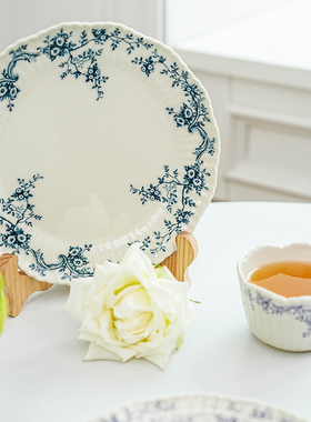 日本进口studio m古典奥黛丽花边餐盘陶瓷甜品盘手工复古餐具圆盘