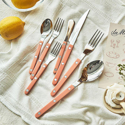 法国sabre paris蜜桃粉牛排刀叉西餐餐具刀叉套装法式高级勺子橘