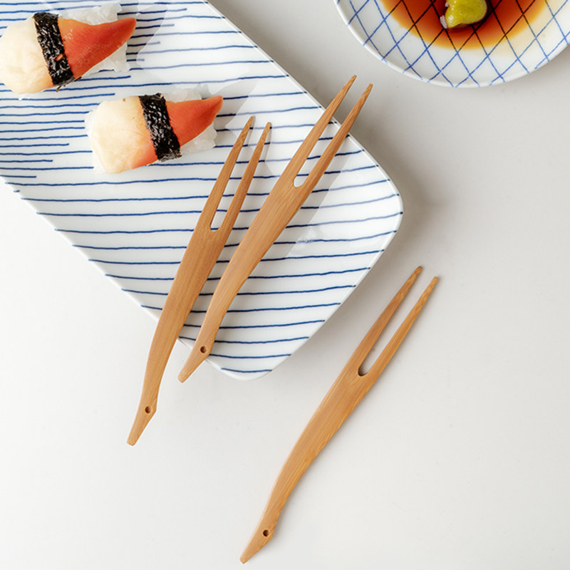 日本公长斋小菅竹制水果叉仙鹤果子签子孟宗竹家用食品级甜品叉子
