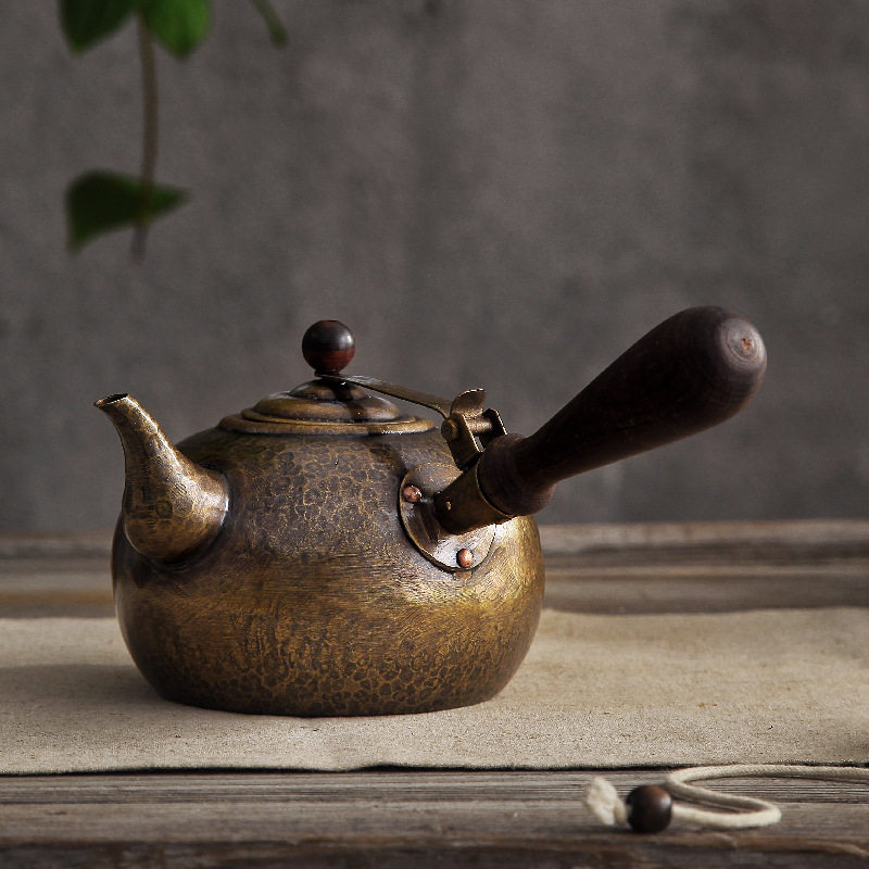 潮州民间工艺铜壶烧水壶纯紫铜加厚纯手工铜壶煮茶侧把复古纯铜壶