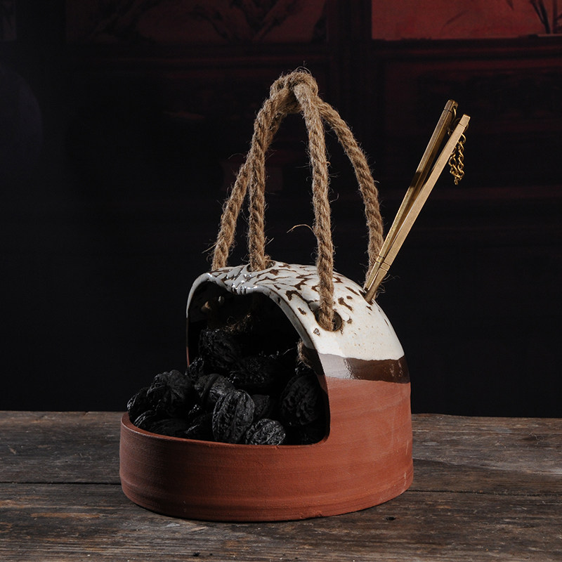 手工制作碳钵茶艺手提装炭篮茶炉配件功夫茶茶道零配起火果木炭盆