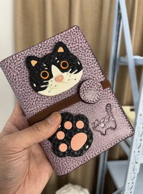 植鞣牛皮紫色雾蜡皮定页a6手帐本奶牛猫系列