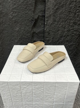 【撤柜断码】牛皮平底/新款方头低跟浅口经典百搭拖鞋41109