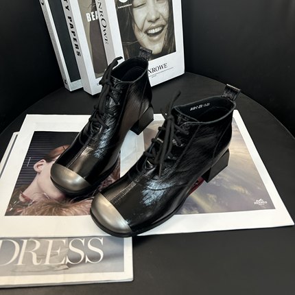 【撤柜断码】牛皮轻奢经典百搭方头短靴女鞋时尚秋冬靴子608-7