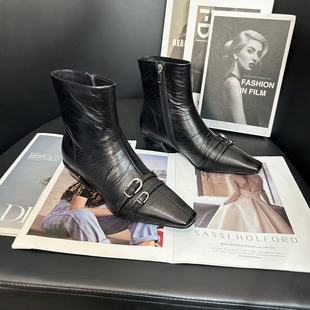 百搭时尚 牛皮轻奢高货真皮短靴女鞋 秋冬靴子846 撤柜断码