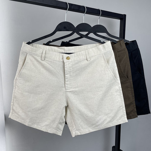 亚麻腰带短裤男透气舒服拉链系扣