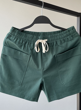 墨绿色宽松工装短裤男硬汉风纯棉微弹力运动短裤3分裤 男三分裤潮